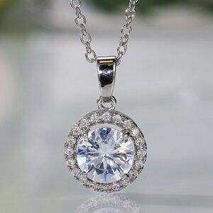 🎀 Exquisite Shiny Hollow Round CZ Dainty Pendant Necklace for Women, EVG…